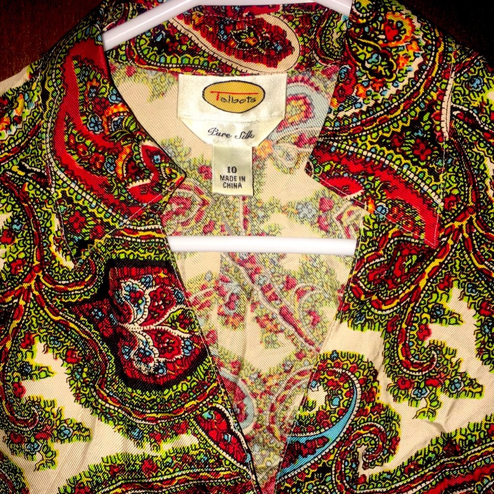 Talbots pure silk paisley button down
